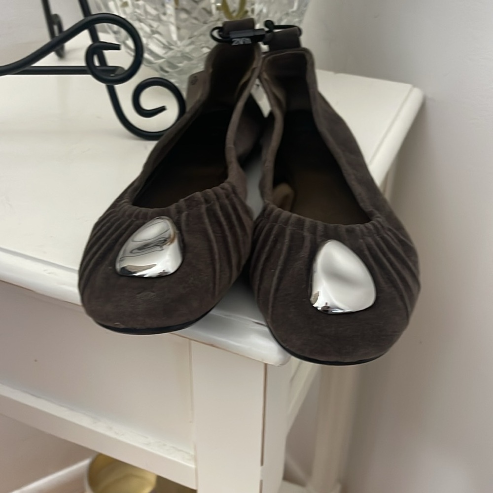 Zara Mushroom Beige Faux Suede Flats - Picture 4 of 11